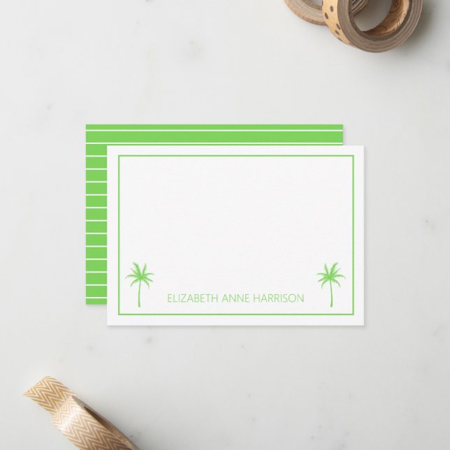 Green and White Palm Trees and Stripes Card (Front/Back In Situ)