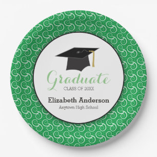 Green and White Pattern Graduation Party Paper Plate