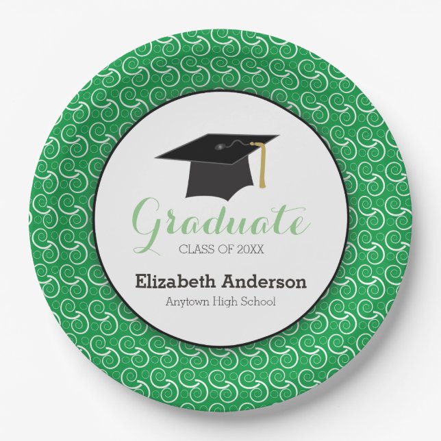Green and White Pattern Graduation Party Paper Plate (Front)