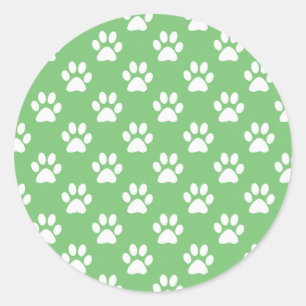 Green and white paws pattern classic round sticker