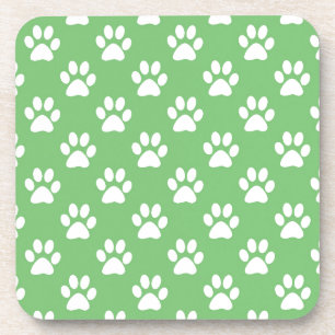 Green and white paws pattern coaster