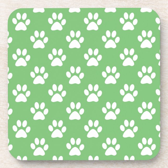Green and white paws pattern coaster (Front)