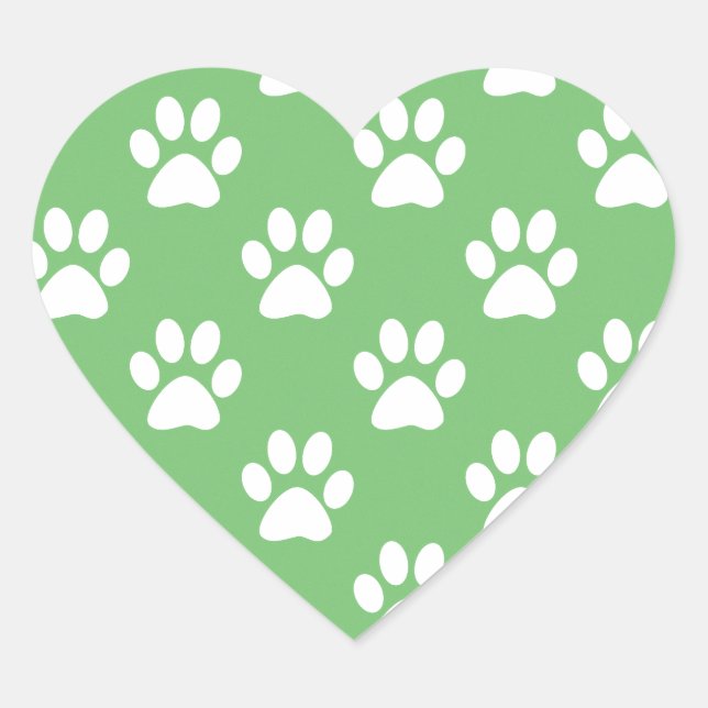 Green and white paws pattern heart sticker (Front)