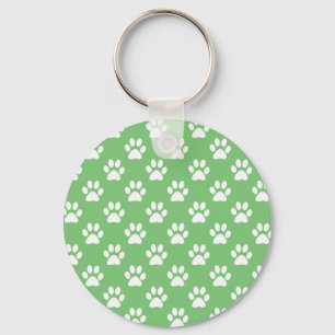 Green and white paws pattern key ring