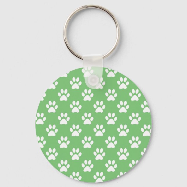 Green and white paws pattern key ring (Front)