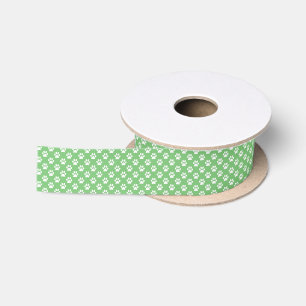 Green and white paws pattern satin ribbon