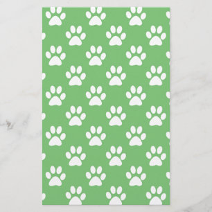 Green and white paws pattern stationery