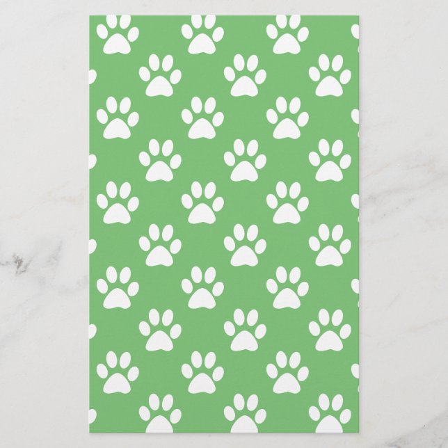 Green and white paws pattern stationery (Front)