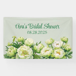 Green and White Peony Elegant Bridal Shower Banner