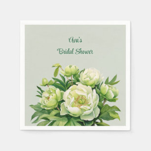 Green and White Peony Elegant Wedding Napkin