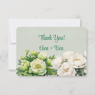 Green and White Peony Wedding Thank You Card