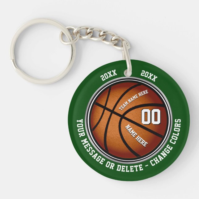 Green and White Personalised Basketball Gift Ideas Key Ring (Front)