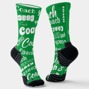 Green and White Personalised Coach Gift Name Art Socks