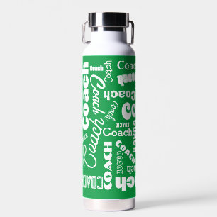 Green and White Personalised Coach Gift Name Art Water Bottle