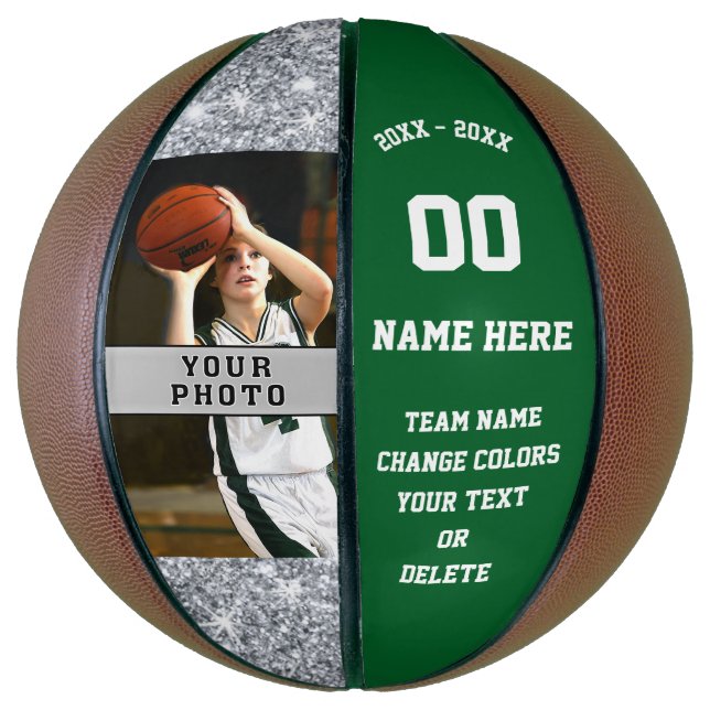 Green and White Personalised Girls Basketball Ball (Vertical)