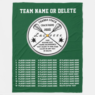 Green and White Personalised Lacrosse Coach Gifts Fleece Blanket
