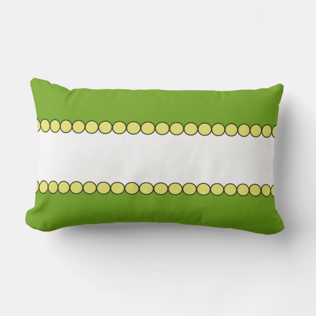 Green and White Pillow with Yellow Bead Border (Front)