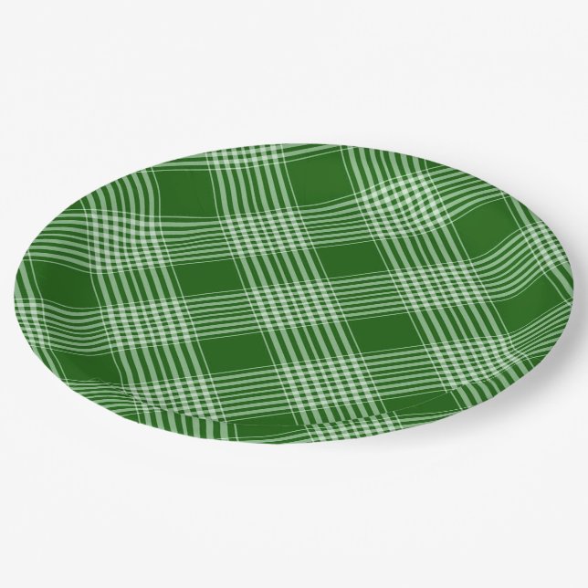 Green And White Plaid Paper Plate (Angled)