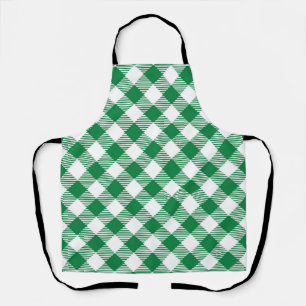 Green and White Plaid Seamless Pattern Apron