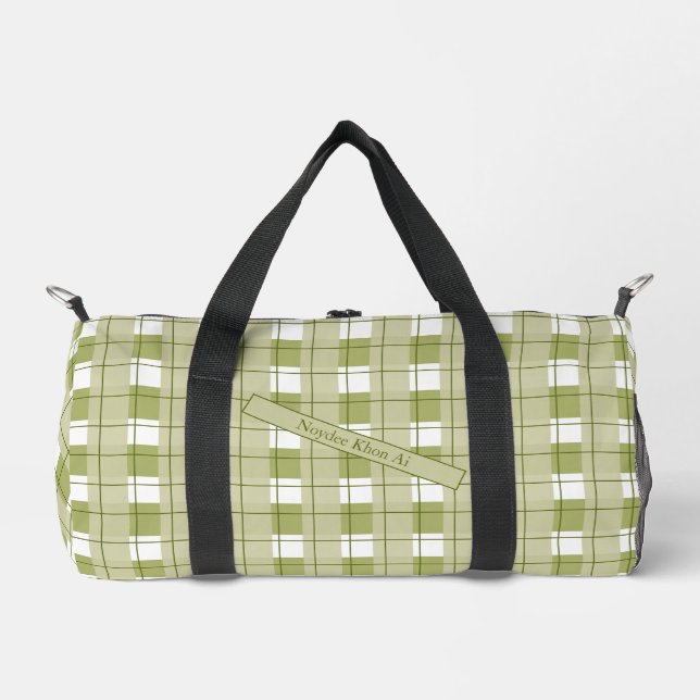 Green and White Plaid, Your Name Duffle Bag (Front)