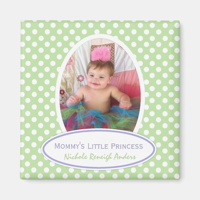 Green and White Polka-dot: Framed Photo Magnet (Front)