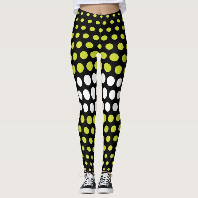 Green and White Polka Dot Pattern Leggings (Front)