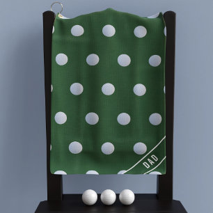 Green and White Polka Dot Pattern Monogrammed Golf Towel