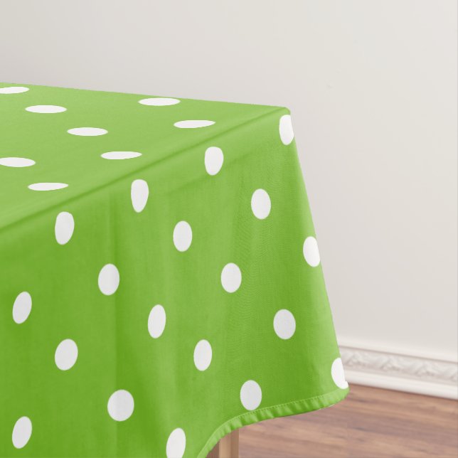 Green and White Polka Dot Pattern Tablecloth (In Situ)