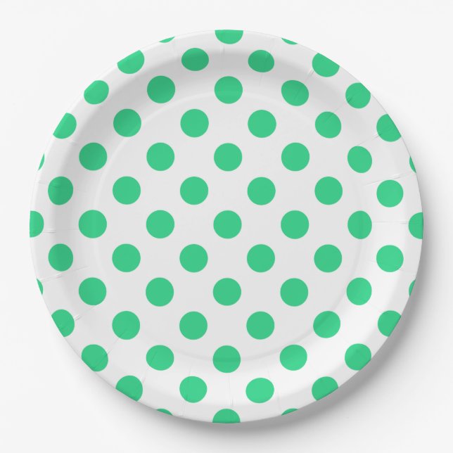 Green and white polka dots paper plate (Front)