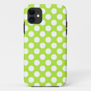 Green and White Polka Dots Retro Pattern iPhone 11 Case