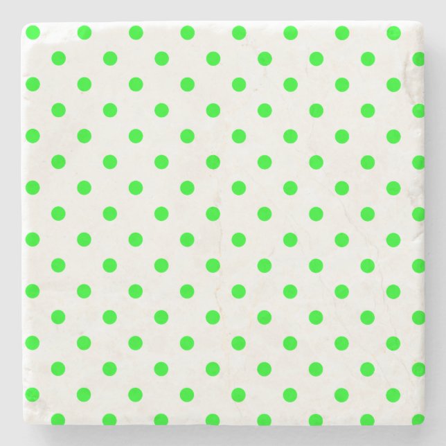 Green and White Polka Dots Square Coaster (Front)