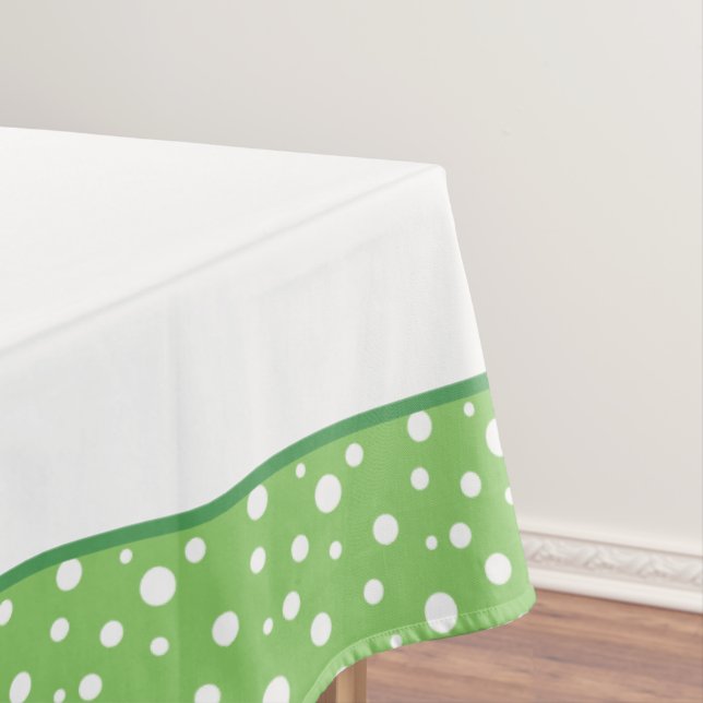 Green and White Polka Dots Tablecloth (In Situ)
