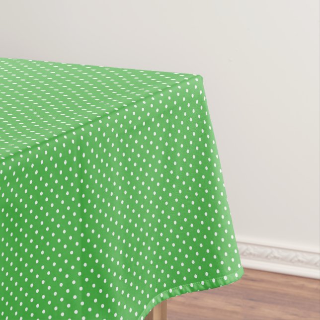 Green and White Polka Dots Tablecloth (In Situ)