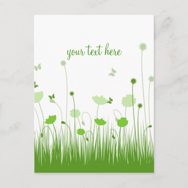 Green and White Poppies Meadow Script Postcard (Front)