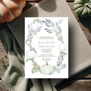 Green and WHITE PUMPKIN Greenery BABY Shower Invitation