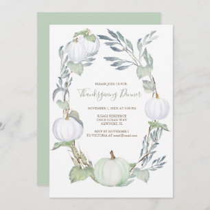 Green and WHITE PUMPKIN Greenery THANKSGIVING Invitation