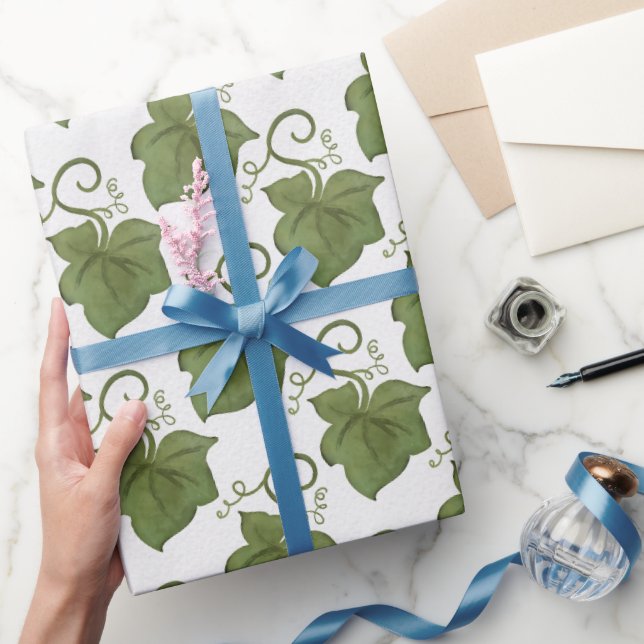 Green and White Pumpkin Vines Wrapping Paper (Gifting)