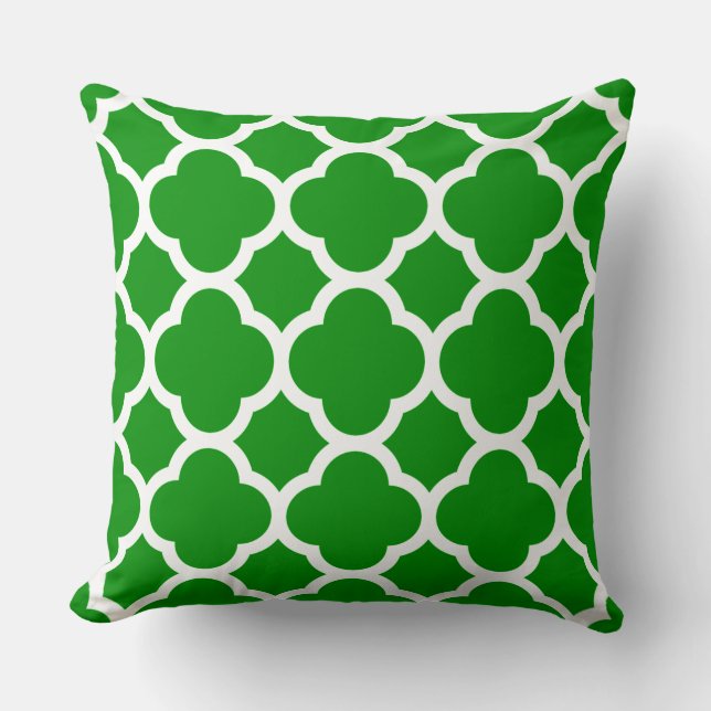 Green and White Quatrefoil Pattern Cushion (Front)