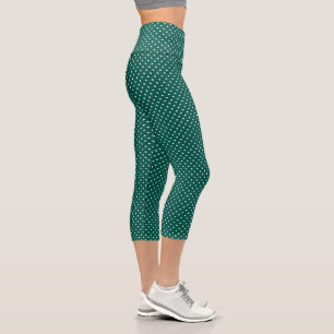 Green and White Quilted Polka Dots Capri Leggings