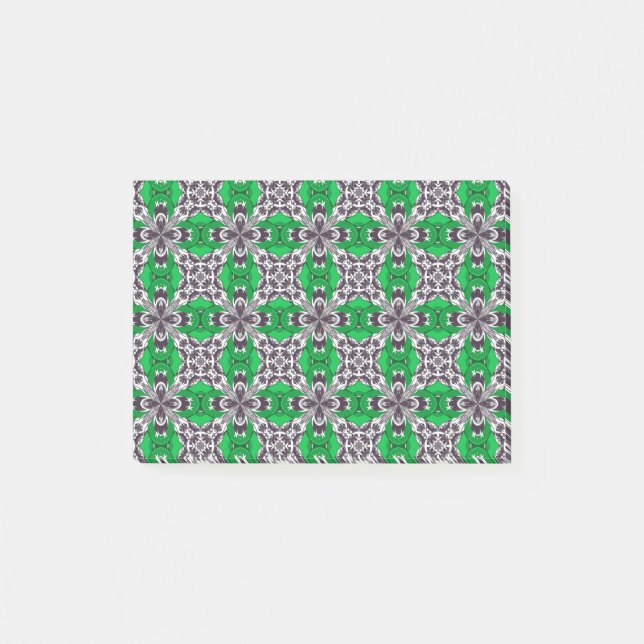 Green and White Repeat Tile Pattern Post-it Notes (Front)