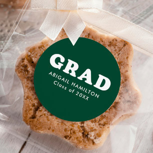 Green and White Retro Typography Graduation Classic Round Sticker