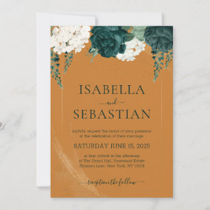 Green and White Rose Floral Invitation