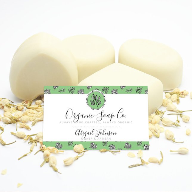 Green and White Roses and Leaves Line Art Artisan Business Card (Creator Uploaded)