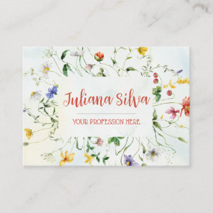 Green and White Rustic Flower Summer Business Card