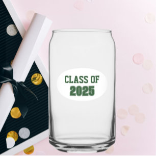 Green and White School Colors Class Year Can Glass