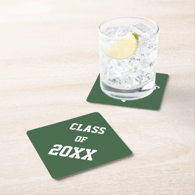 Green and White School Colours and Class Year Paper Coaster (Insitu)
