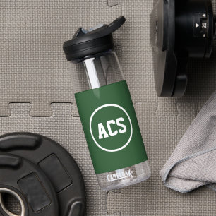 Green and White School Colours and Letters Water Bottle
