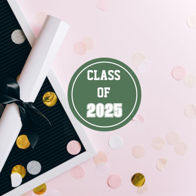 Green and White School Colours Class Year Classic Round Sticker (In Situ Graduation)