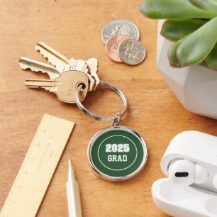 Green and White School Colours Grad Key Ring
