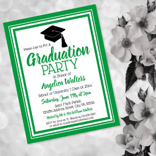 Green and White School Colours Grad Party Invitation Postcard